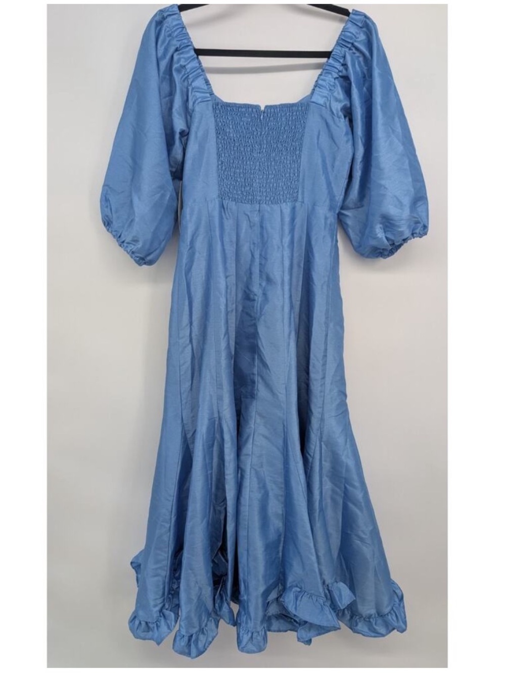 Hutch Twist Front Midi Dress in Sky Blue with 3/4 Puff-Sleeve - Picture 5 of 7